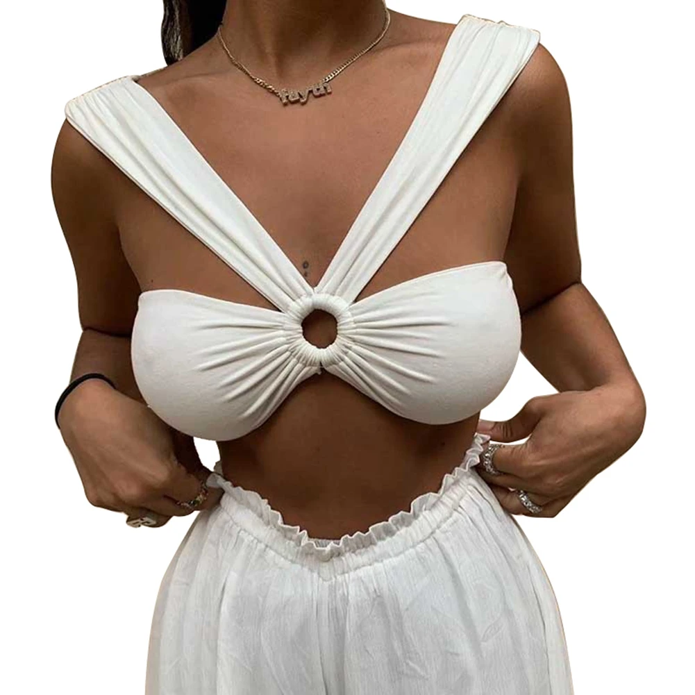 Майка женская облегающая однотонная пикантный Модный укороченный топ на