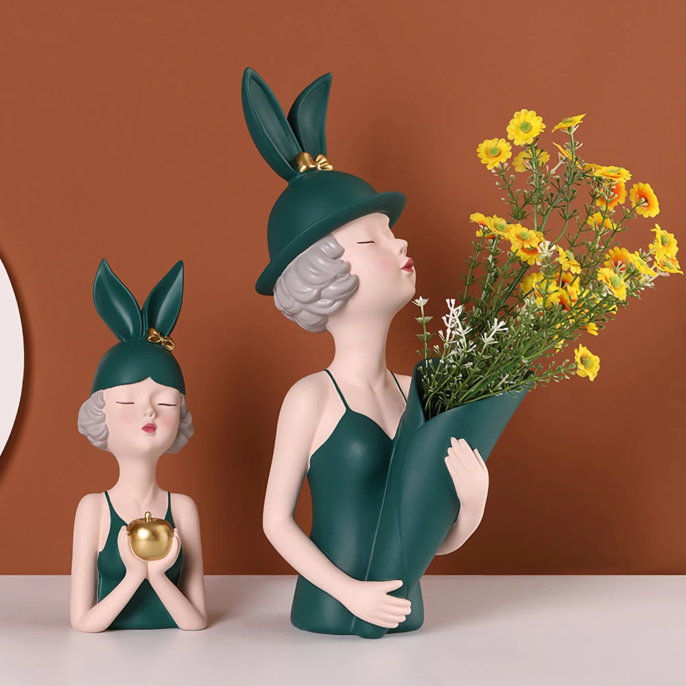 

Creative vase Resin Figurine bouquet girl decorations porch crafts Office Home Decoration Desktop Decor Birthday Girl Gift