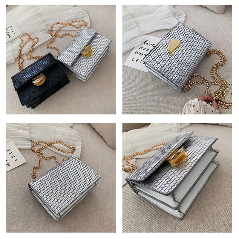 PU Leather Crossbody Bags for Women Designer Chain Shoulder Messenger Bag Gold Silver Luxury Handbags Women Bags
