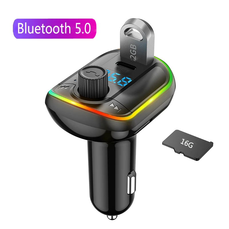FM трансмиттер автомобильный с поддержкой Bluetooth 5 0 и mp3 плеером 18 Вт|FM-трансмиттеры|