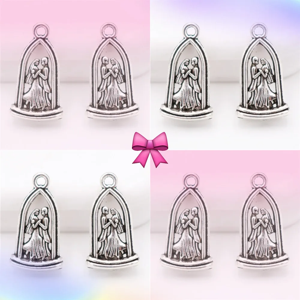 

Beautiful Princess & White Horse Prince Pendant Love Charms Couple Charms Romantic Theme Silver Plated A2004 10pcs