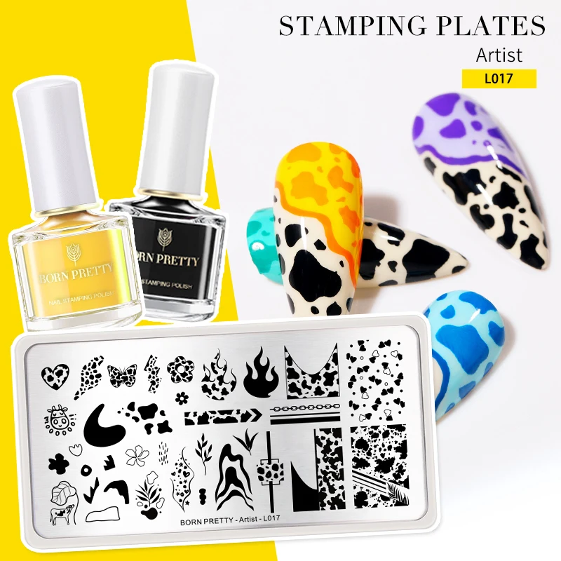 Пластины для стемпинга ногтей BORN PRETTY с изображением коровы из нержавеющей стали |