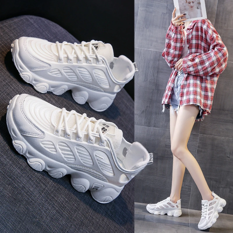 

Women Shoes Fashion Summer Casual White Shoes Hollow Lace Comfortable and Breathable Thick-soled Flat Shoes Women's Sports Shoes