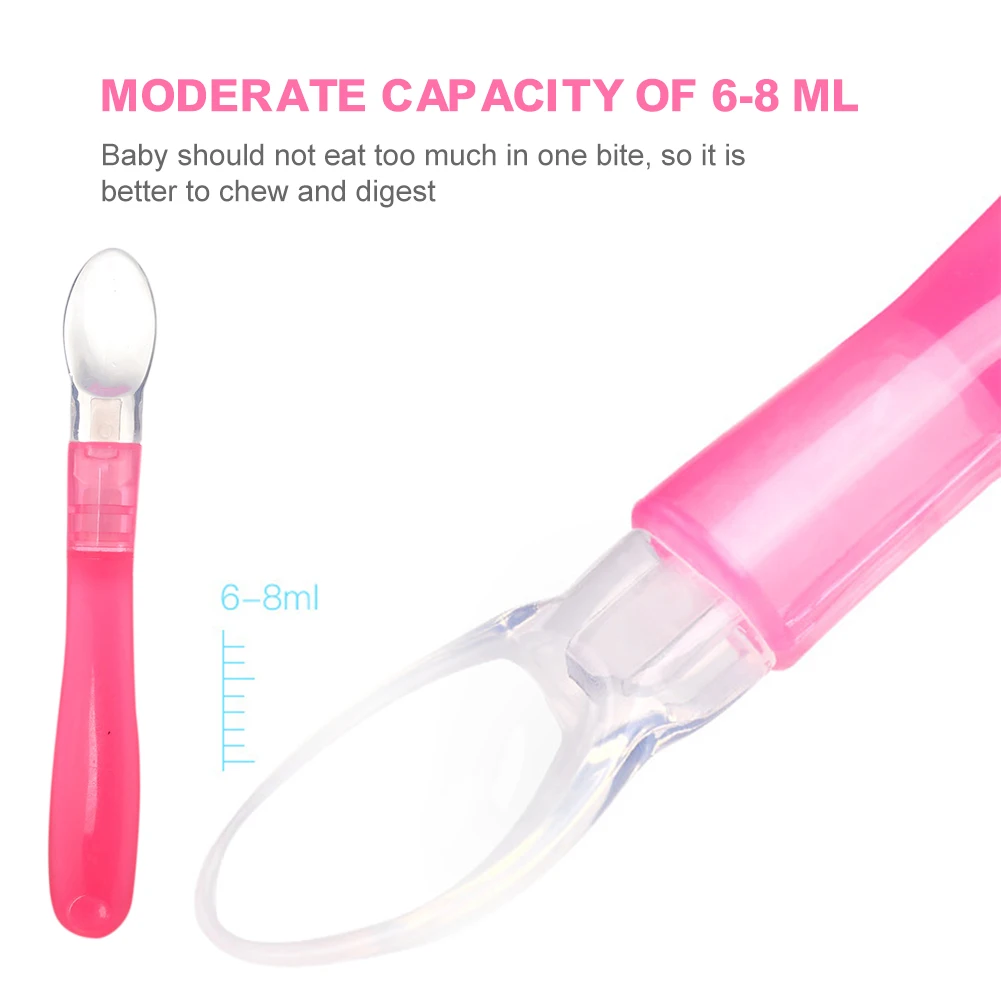 

Silicone Infant Feeding Spoon Long Handle Self Baby Learn To Eat Training Utensils Soft Children Feeding Tableware Fast Delivery