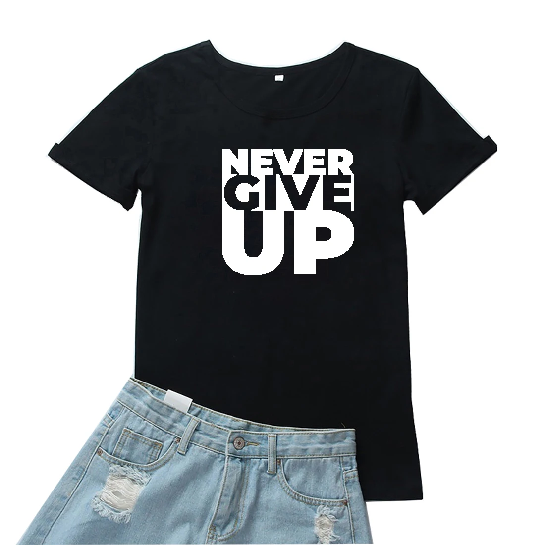 

Never Give Up Tee Women Cotton Black Red Letter Pattern Camiseta Mujer O-neck Tops Tshirt Women Vintage Casual Women T-shirts