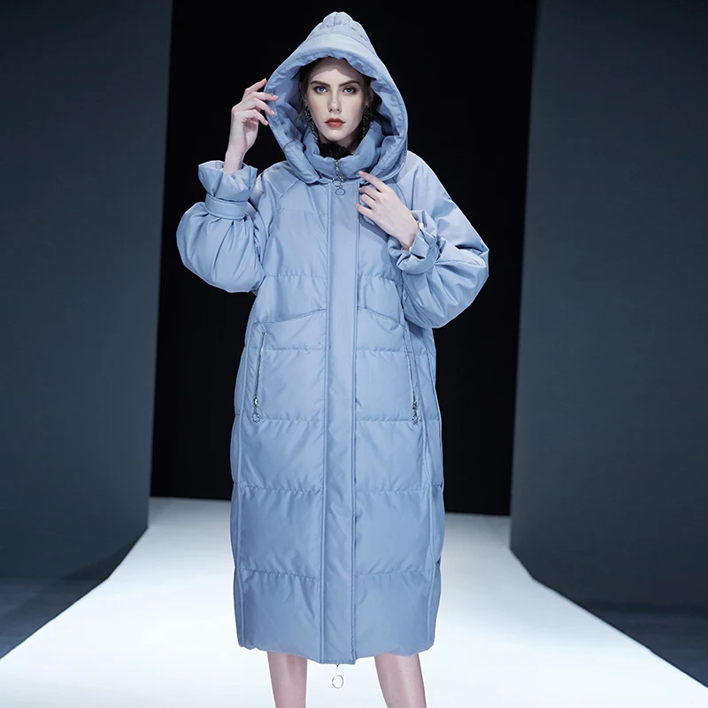 blue no fur Модные зимние толстые теплые х-длинные пушистые 90% пуховые пальто женские Непродуваемые пуховики из натурального меха, верхняя одежда F223 - Цвет: blue no fur
