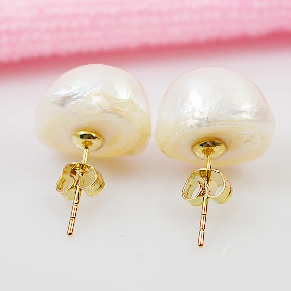 

Terisa Unique Baroque Pearl Stud Earrings S925 Sterling Silvers Gold Color White Freshwater Pearl 16mm Huge Real Pearl Earrings