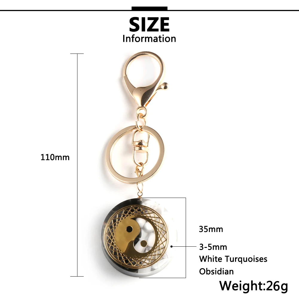 Китайский брелок для ключей Yin and Yang Tai Chi Orgone из натурального камня черный