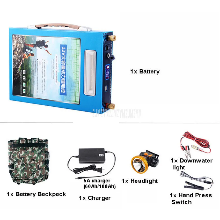12V 60Ah/100Ah литий Батарея легкий большой Ёмкость Dual USB Порты и разъёмы с светодиодный свет для наружного Динамик портативный источник питания
