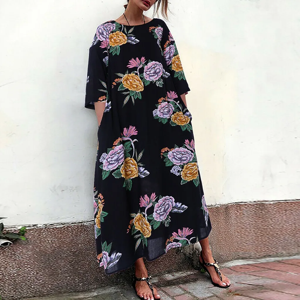 Женское осеннее платье с коротким рукавом и круглым вырезом розовое принтом