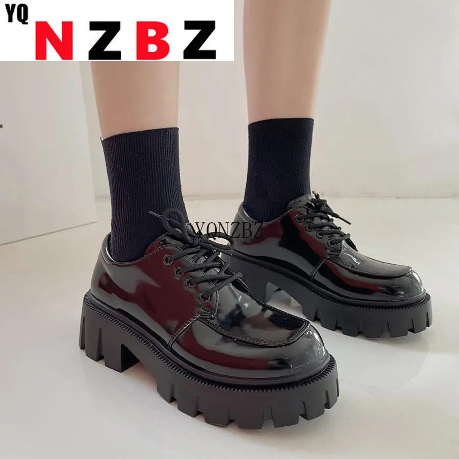 

Black Vintage oxford platform Shoes Women Spring autumn Fashion Comfortable Leather Platform Oxfords Loafers Casual Boat Shoes