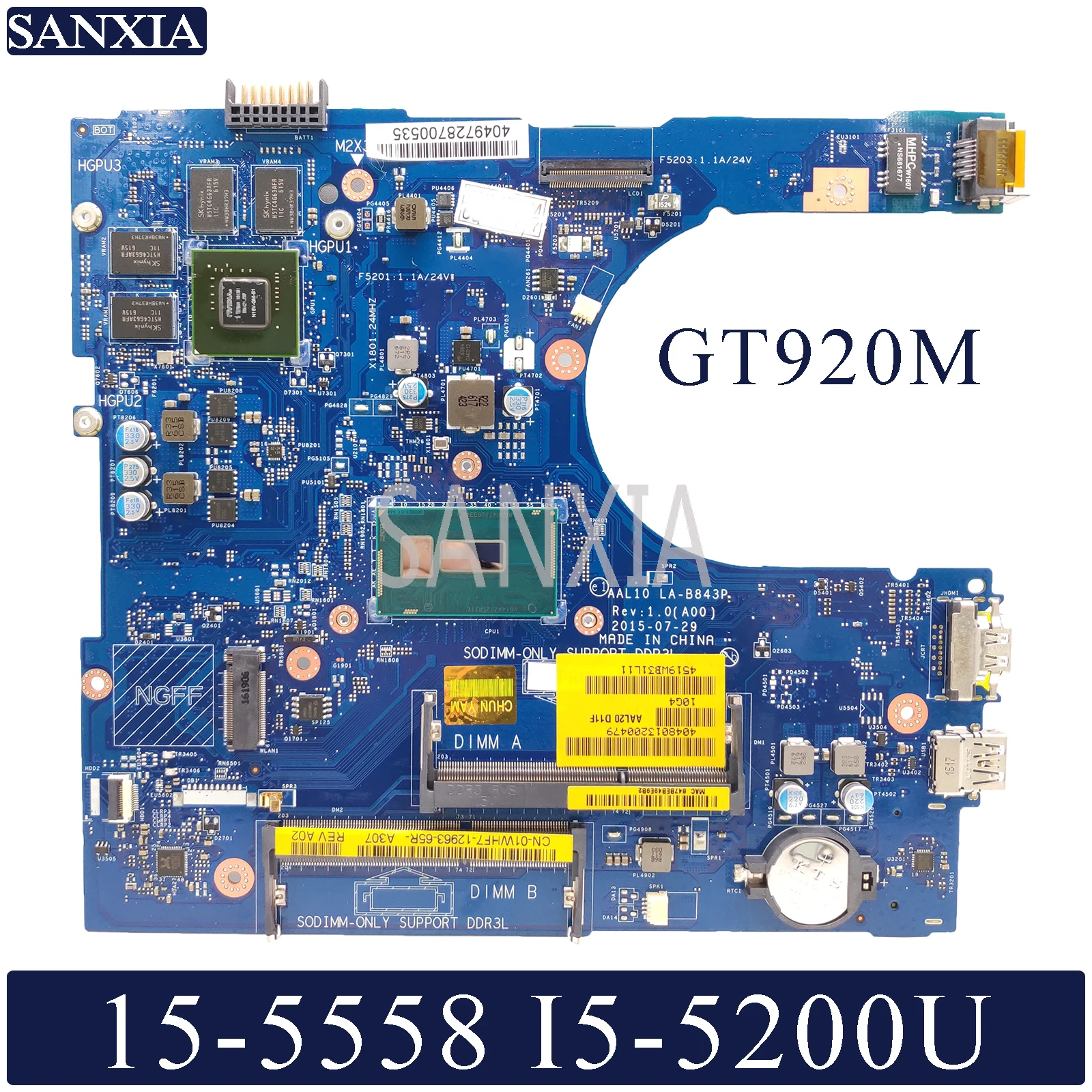 KEFU LA-B843P материнская плата для ноутбука Dell Inspiron 15-5558 14-5458 17-5758 оригинальная материнская плата I5-5200U GT920M