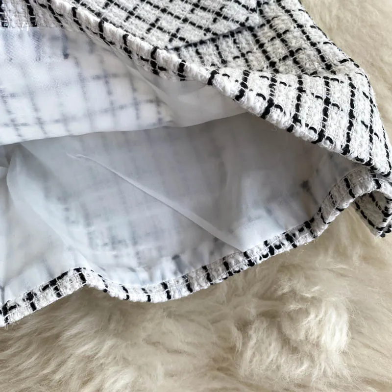 

New Autumn And Winter Women 2020 Fashion Plaid Tweed Shorts With Two Big Pockets Vintage High Waist Pantalones Cortos De Muje