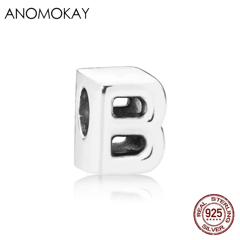ANOMOKAY, новинка, 925 пробы, серебро, от A до Z, классика, 26 букв, бусины, амулеты, подходят для браслетов Pandora, сделай сам, изготовление ювелирных изделий - Цвет: CYZZ4818-ZM-B