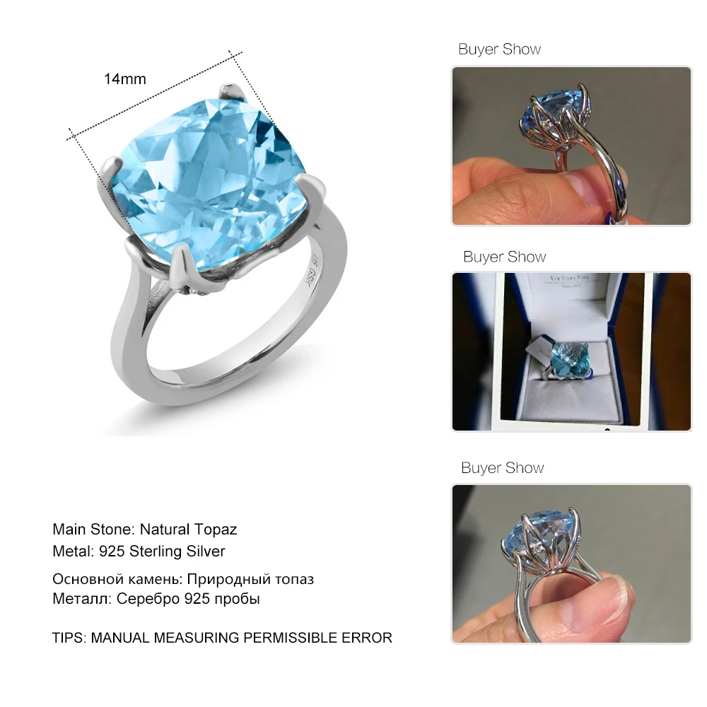 GemStoneKing 9 18 Ct подушка шахматная доска натуральный Небесно Голубой топаз 925 пробы