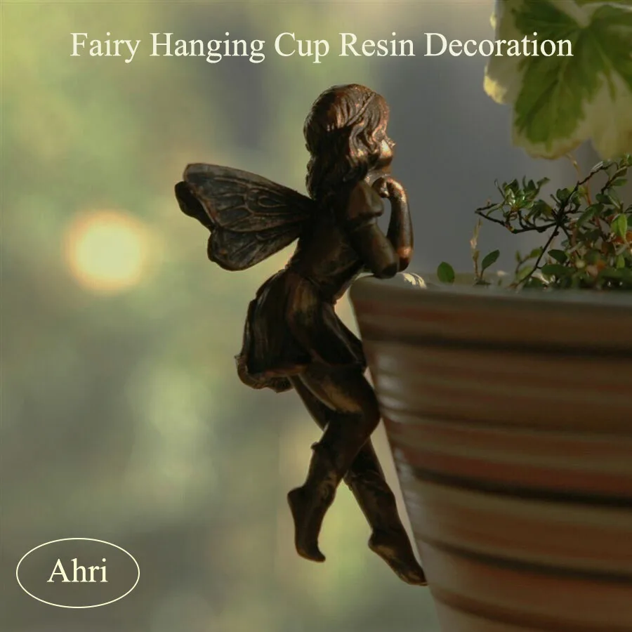 

Angel Girl Hanging Cup Resin Decoration Fairy Combination Flower Basket Edge Decor for Garden Design Plants Pot Hugger Ornaments