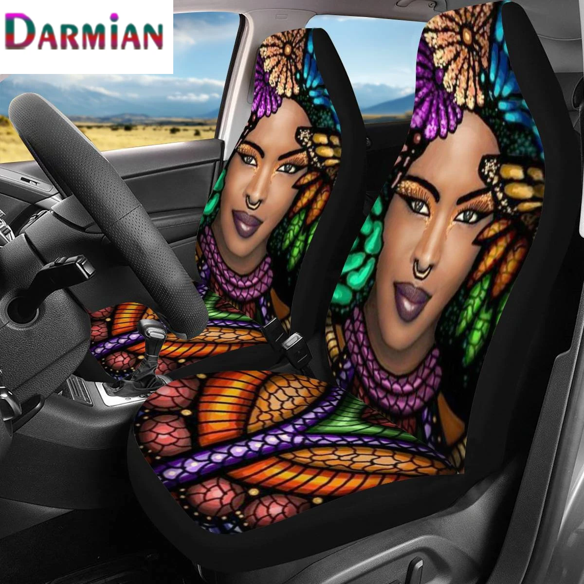 

DARMIAN Модный 3D этнический Африканский женский художественный принт 2 шт. чехол для автомобильного сиденья украшение интерьера автомобиля за...