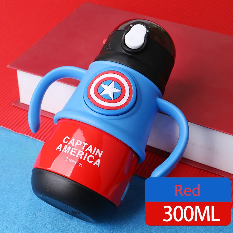 Red1 300 мл 360 градусов герметичные детские кружки с соломинкой Marvel Америка капитан из нержавеющей стали детские тренировочные стаканчики для воды бутылки с ручкой - Цвет: Red1