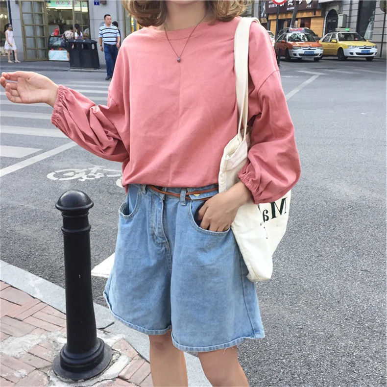 Футболка женская осенняя с длинным рукавом официальная фигурка однотонная