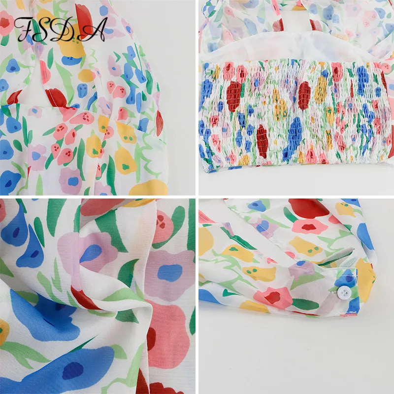 

FSDA 2021 Summer Floral Print Halter Neck Crop Top Women Casual Off Shoulder Backless Mesh Y2K Beach Sleeveless Tank Tops Sexy