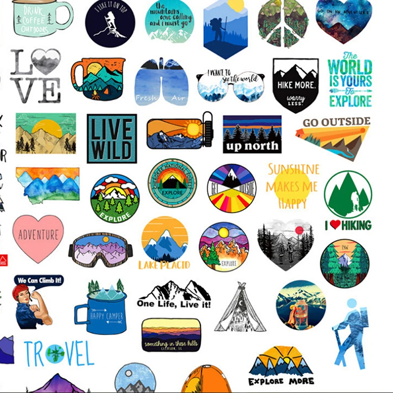 

50Pcs/bag Stickers Outdoor Adventure Stickers For Phone Skateboards Motorcycle Laptop Luggage Bicycle Travel Stickers Toys