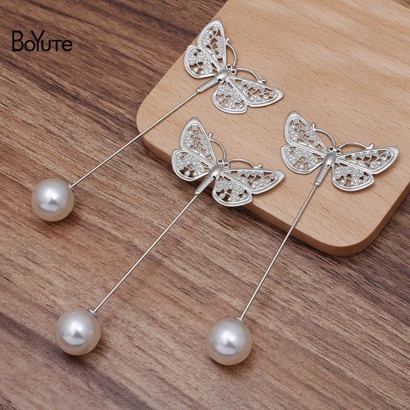 BoYuTe (20 шт./лот) 22*43 мм металлическая бабочка отворот булавка с жемчужной пробкой Diy