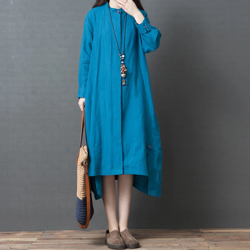 Женское платье с длинным рукавом Johnature повседневное винтажное асимметричное