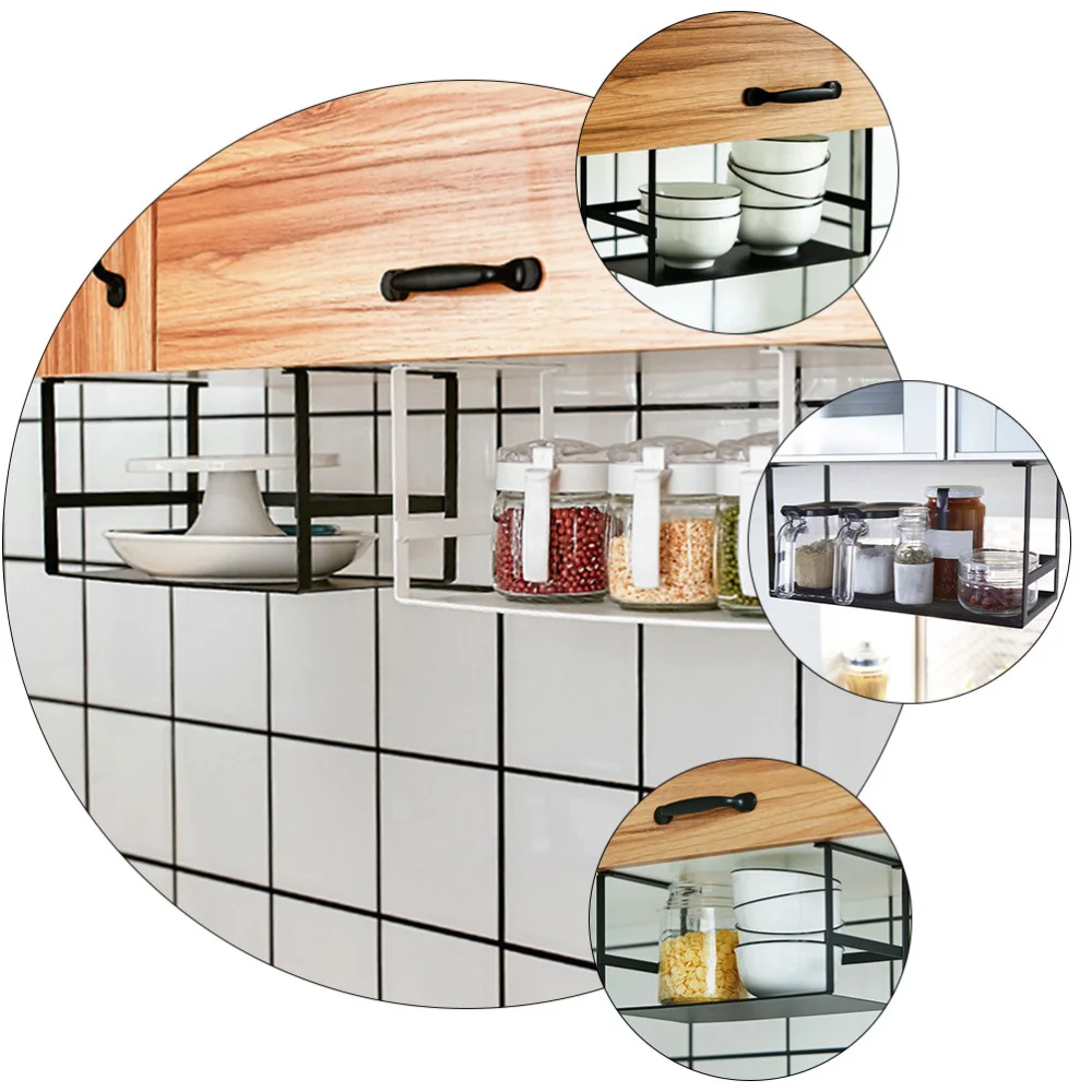 

1pc Kitchen Under Cabinet Seasoning Bottle Storage Shelf Storage Rack (Black)