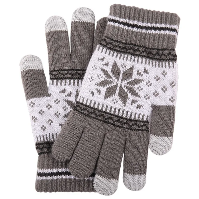 

Cute Christmas Warm Winter Gloves Snowflake Printed Knitted Touch Gloves Men Women Gloves Touch Screen Glove Party Supplies