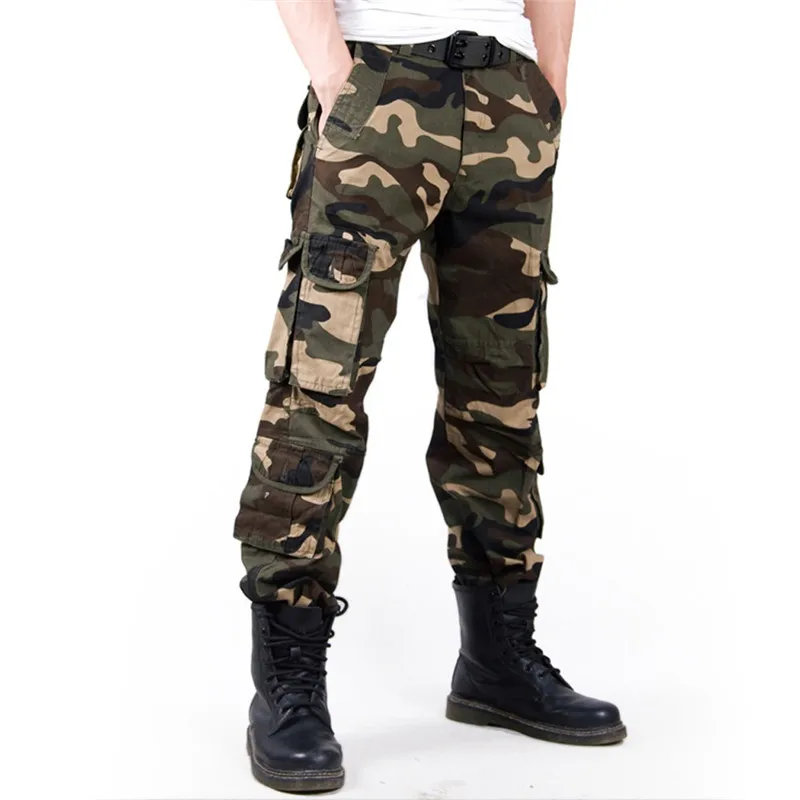 Военные мужские повседневные штаны из хлопка, мужские брюки карго с несколькими карманами, мужские армейские камуфляжные длинные брюки-кар...
