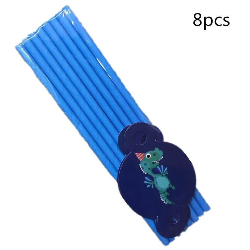 8pcs straw Вечерние товары, 1 шт., для детей, динозавр, милый динозавр, тема, украшение, головной убор для дня рождения, герой, шляпа с эластичной лентой - Цвет: 8pcs straw