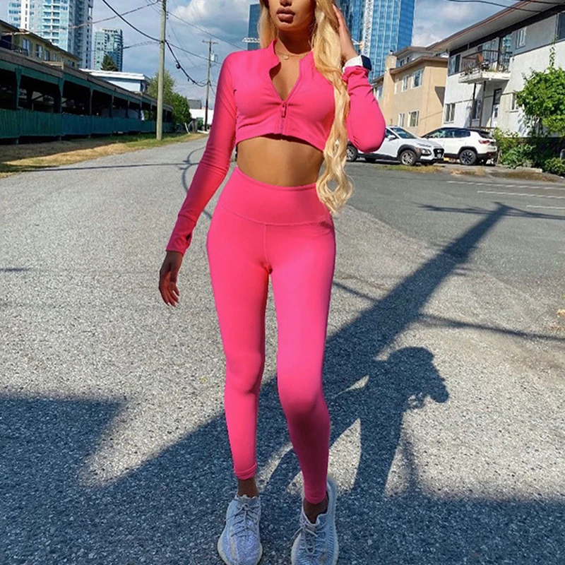 

Yoga Gym Set Women Sportswear Long Sleeve Zipper Top Legging Suit for Fitness Workout Clothes Tracksuit Active Wear Sport Outfit