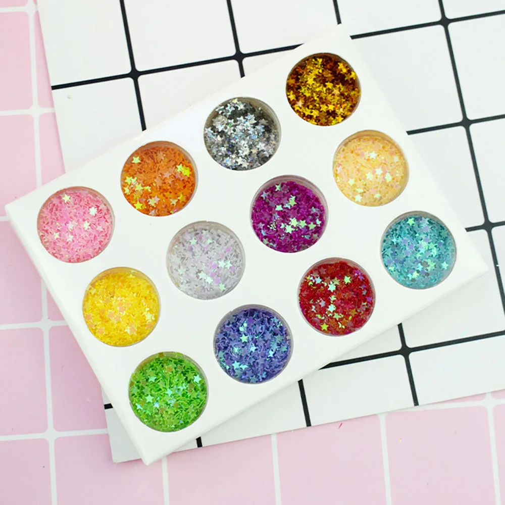 12 Kinds Star Glitter Sequins Flakes Ultra-thin Stars Pentagram 20g 1 Kit Jars Holographic Sparkly Nail Art | Красота и здоровье