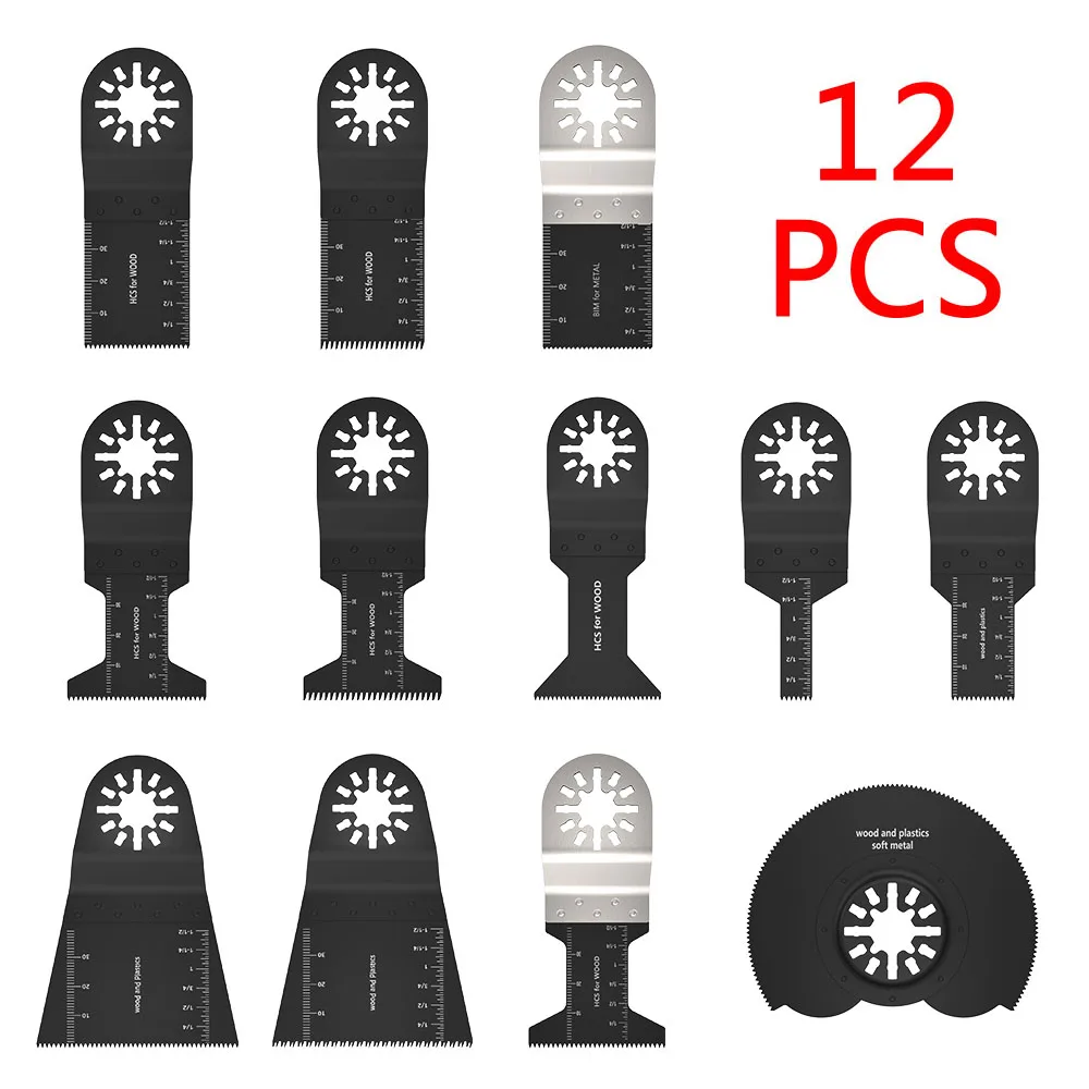

12 Pcs Oscillating Blade Multi-Tools Accessories for Wood, Hard Material and Metal Cutting Titanium Oscillating Multitool