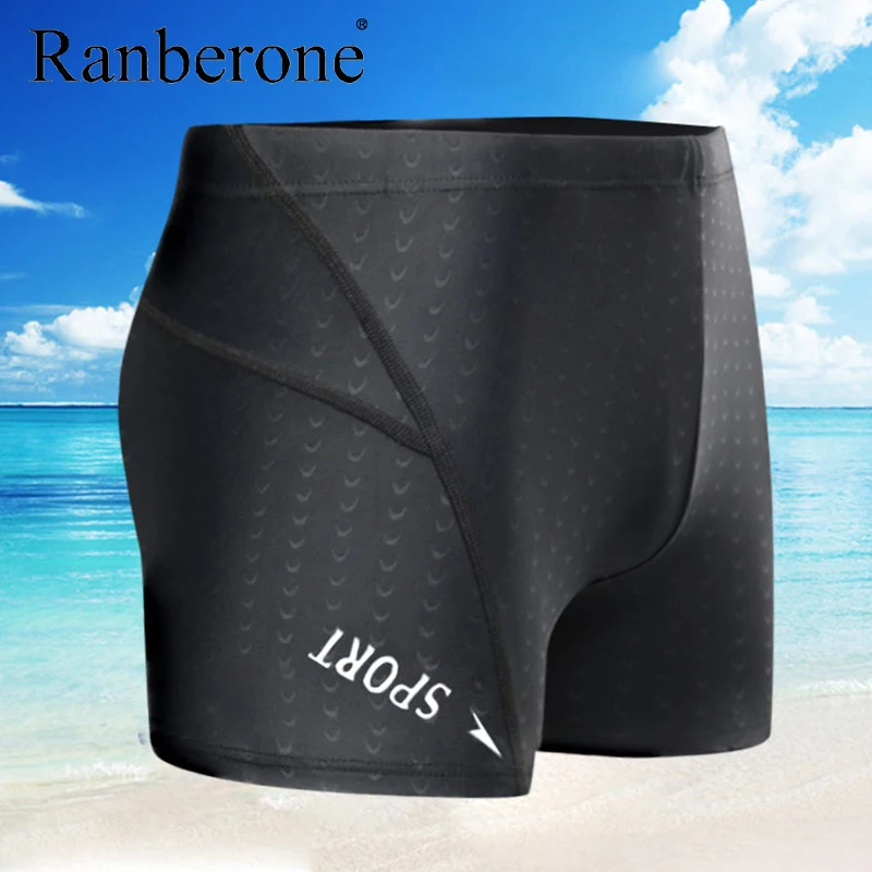 Ranberone New Swimming Trunks Men Waterproof Quick-Drying Shorts Sport Swimwear Men's Sharkskin Swim Trunks Mens Black Swimwear