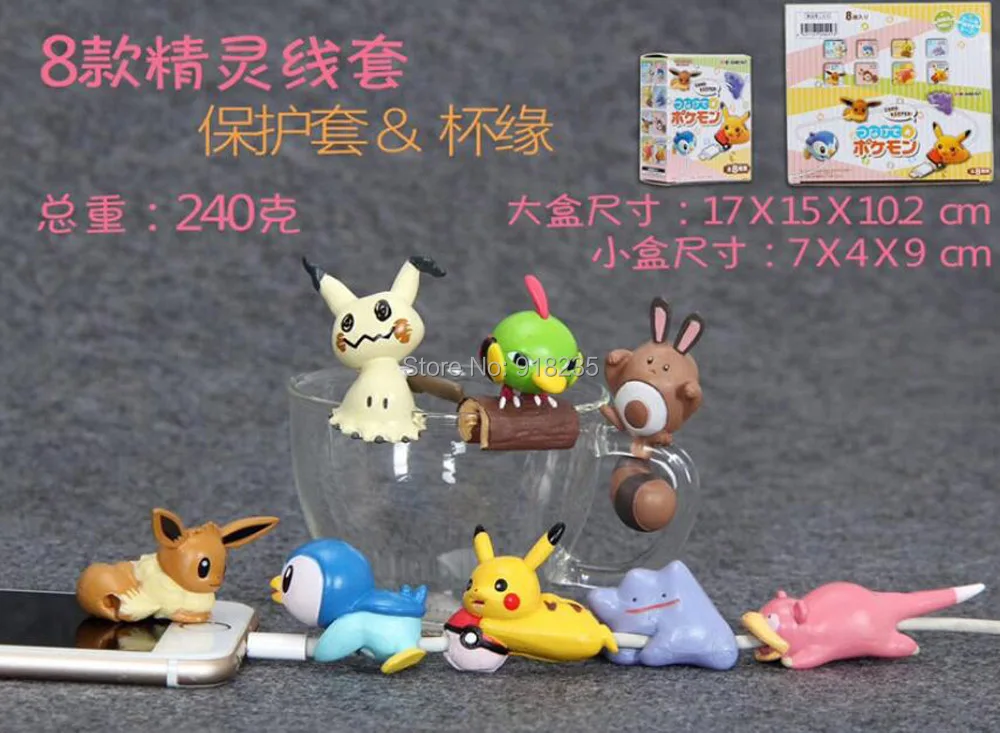 8 шт. Pikachu Eevee Mimikyu Ditto Piplup Sentret Медленный 6 см ПВХ животных кабель протектор фигурки розничная