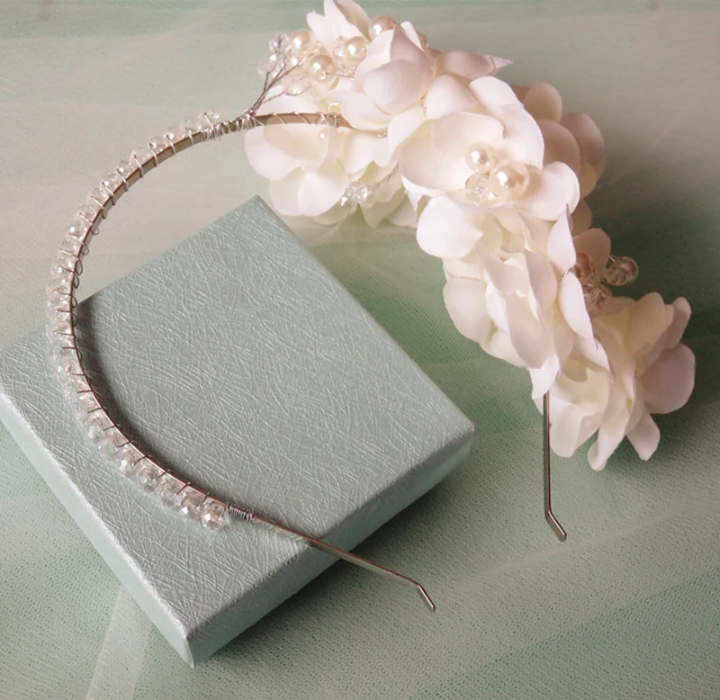 HIMSTORY Luxury Wedding Handmade Lace Silk Yarn Headband Floral Flower Pearl Beads Crystal Hairbands Girl Hair Accessories | Украшения и