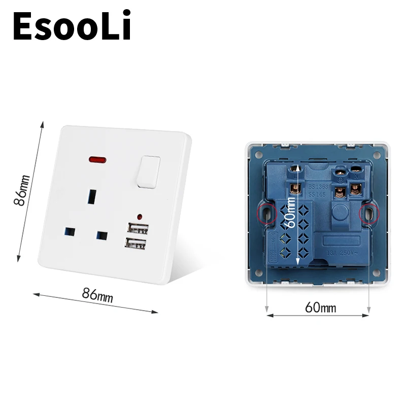 EsooLi 16A Usb настенная розетка двойная итальянская/разъем Чили с 1000mA USB зарядным