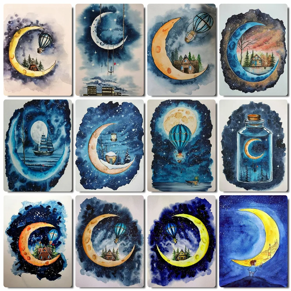 

HUACAN DIY Painting By Numbers Moon Acrylic On Canvas DIY Frame Wall Art Picture By Numbers Landscape For Living Room