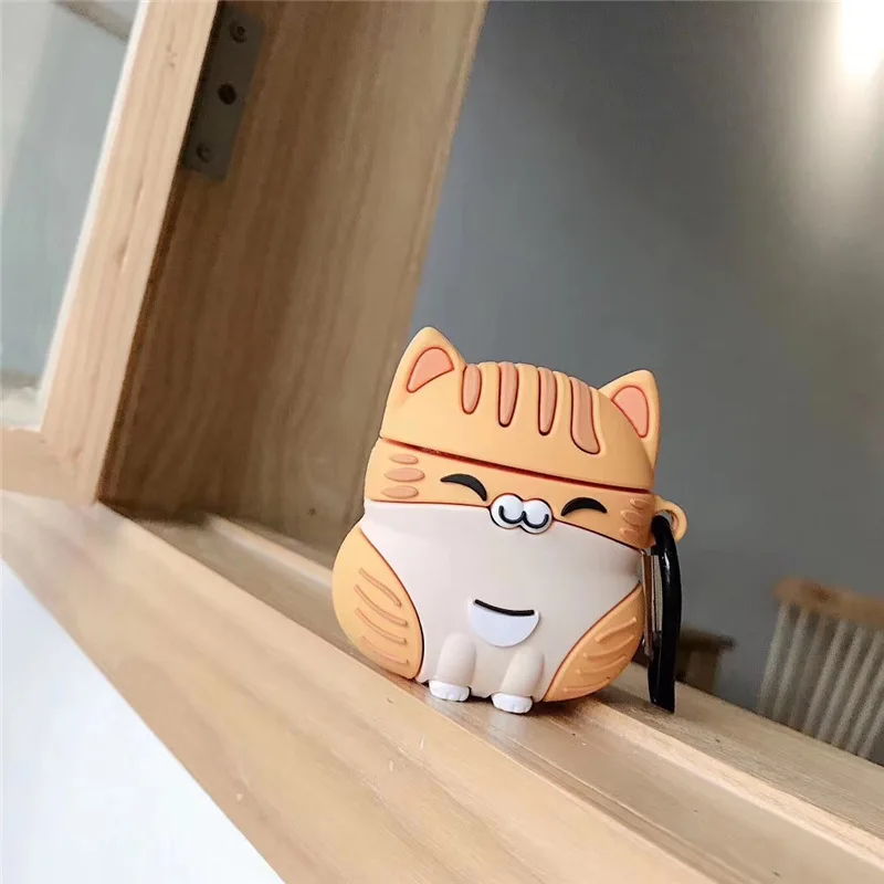 

For AirPod 1 2 Case Fat Orange Cat Cute Cartoon Girl Soft Silicone Cases For Airpods Case Cover Funda Keychain