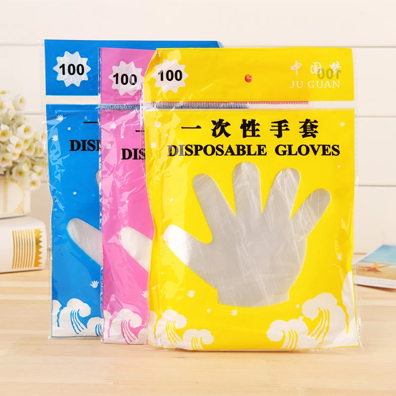 100pcs Disposable Clear Polythene Gloves Food Salon Beauty Safe Quality Food-grade Cleaning Rondom Color HOT | Дом и сад