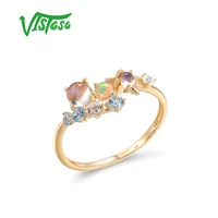 vistoso genuine 14k 585 yellow gold ring for women sparkling opal blue moonstone topaz ring dainty glamorous trendy fine jewelry