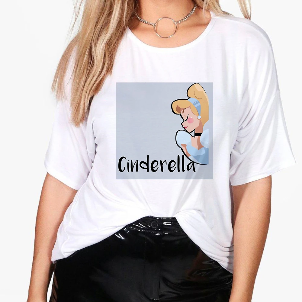 

Disney Princess Women T Shirt Crewneck Short Sleeve Cinderella Graphic Printed Aesthetic Branded Spring and Summer Tshirts