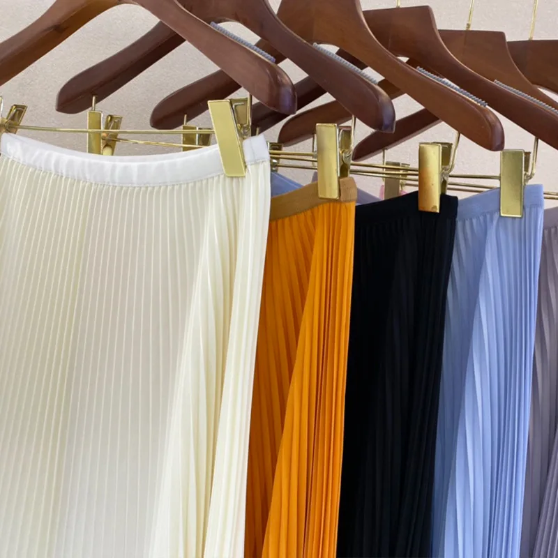 

TVVOVVIN Fashion 2021 Summer New High Waist Pleated Skirt Solid Color Spliced All-match Mid-length Skirt For Women YUMS