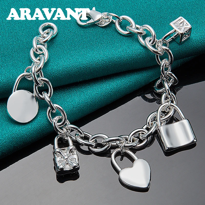 925 Серебряный мульти замок Шарм браслет для мужчин женщин модные ювелирные