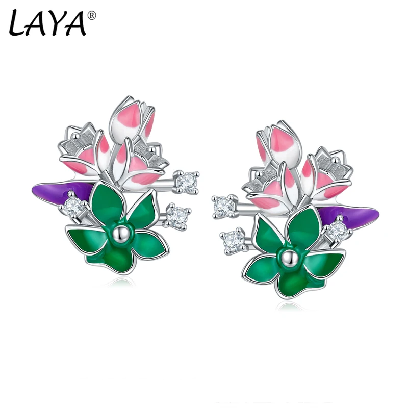 

Laya Silver Earrings For Women Pure 925 Sterling Silver Shiny White Cubic Zirconia Fine Jewelry Handmade Enamel 2022 Trend