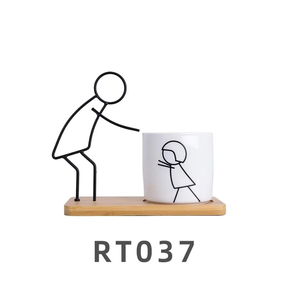 

Home Decor Indoor Decorative Flower Ceramic Pot With Bamboo Stand And Iron Frame