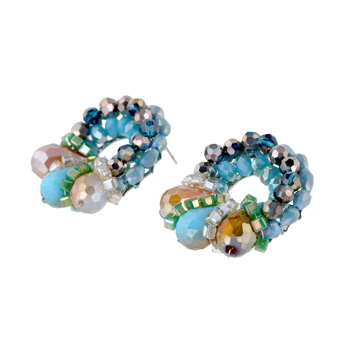 HAHATOTO круглой формы в форме цветка Форма серьги гвоздики с синим Цвет украшенные