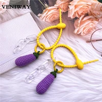 hot cute keychain mini diy handmade small knitting eggplant pendant handbag charm ornaments women car keyring child trinkets