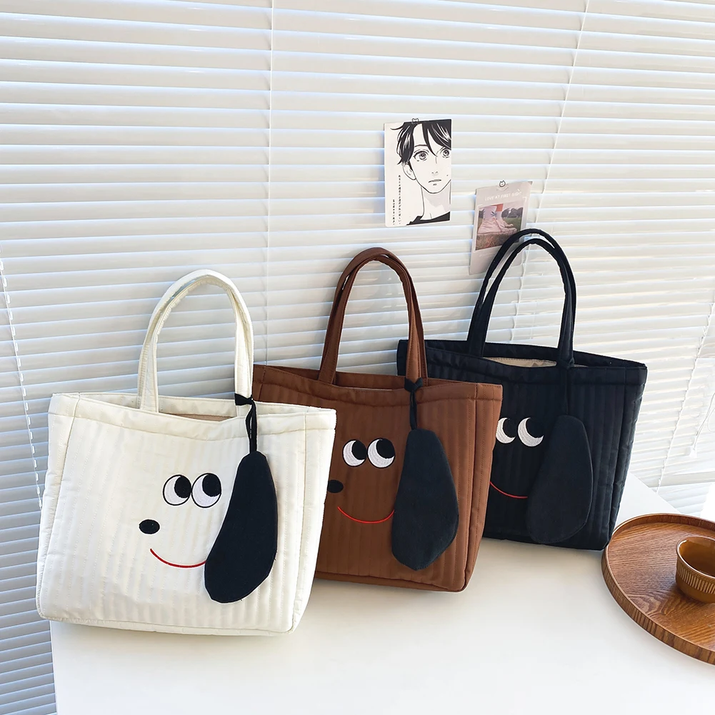 

Funny Dog Pattern Cotton Space Padded Handbag Women Winter Designer Quilted Shoulder Bag Large Capacity Waterproof Shopping Tote